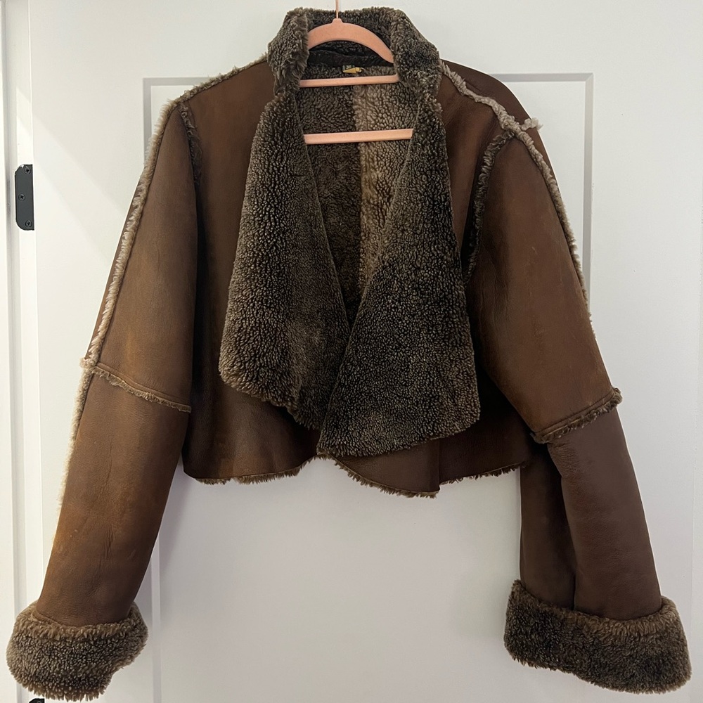 Lamb Skin Cropped Brown Shearling Jacket